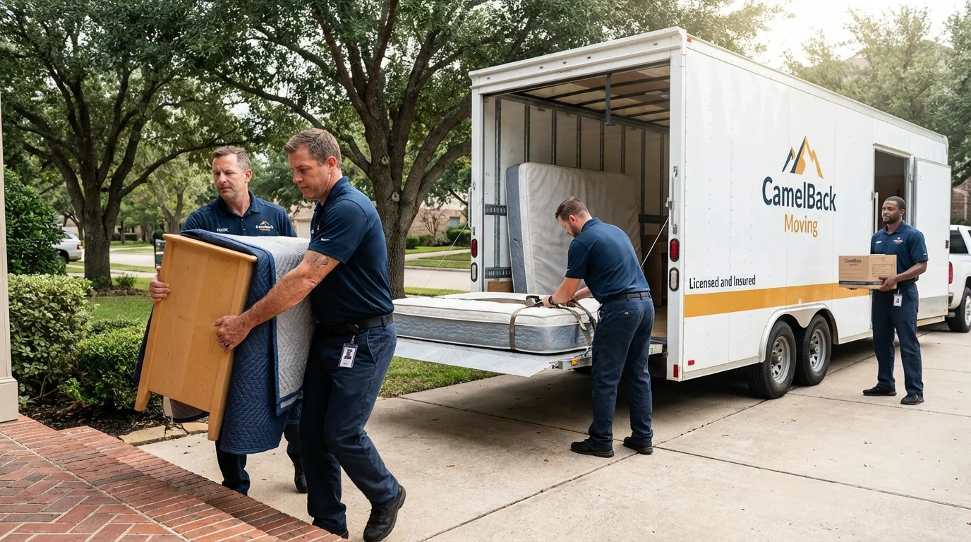 Crew loading residential truck for cross-state move from Schiller Park, IL