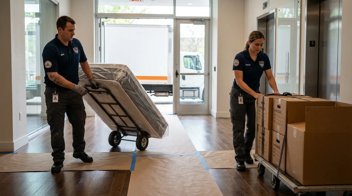 Professional apartment movers loading elevator in Schiller Park, IL