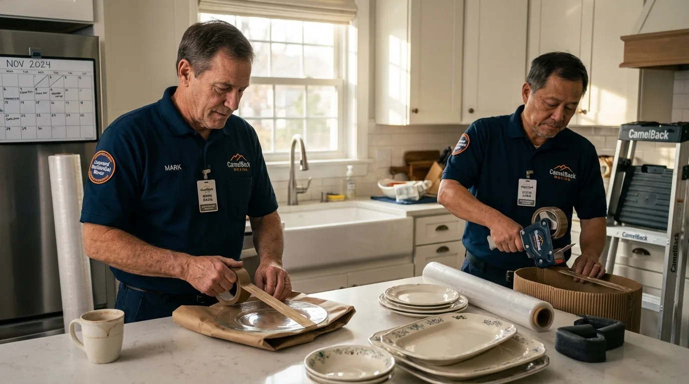 Professional crew packing kitchen dishware in Schiller Park, IL